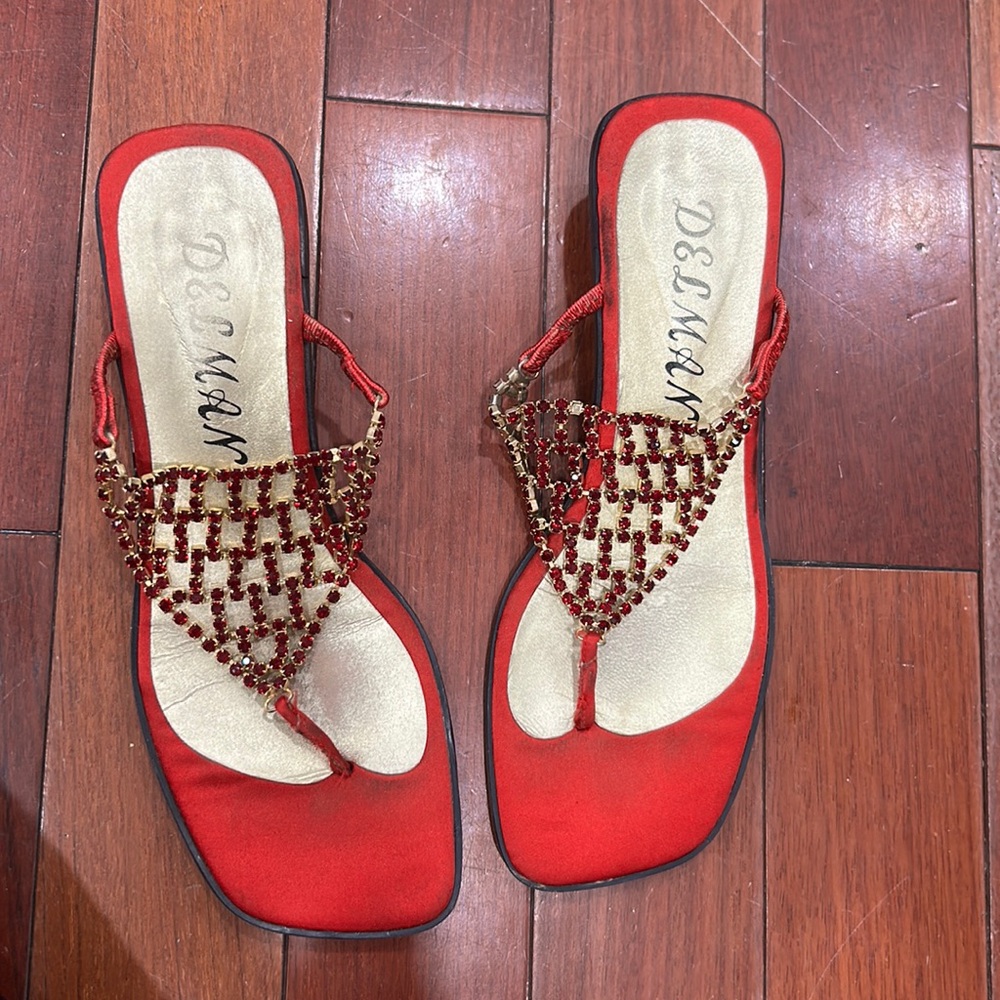 Delman rhinestone/beaded sandals